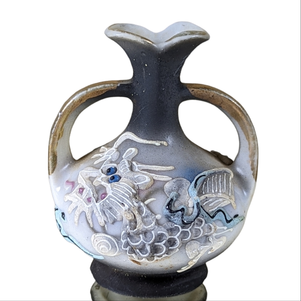 Dragonware Miniature Moriage Urn Vase Vintage Enamelware 2x2 in